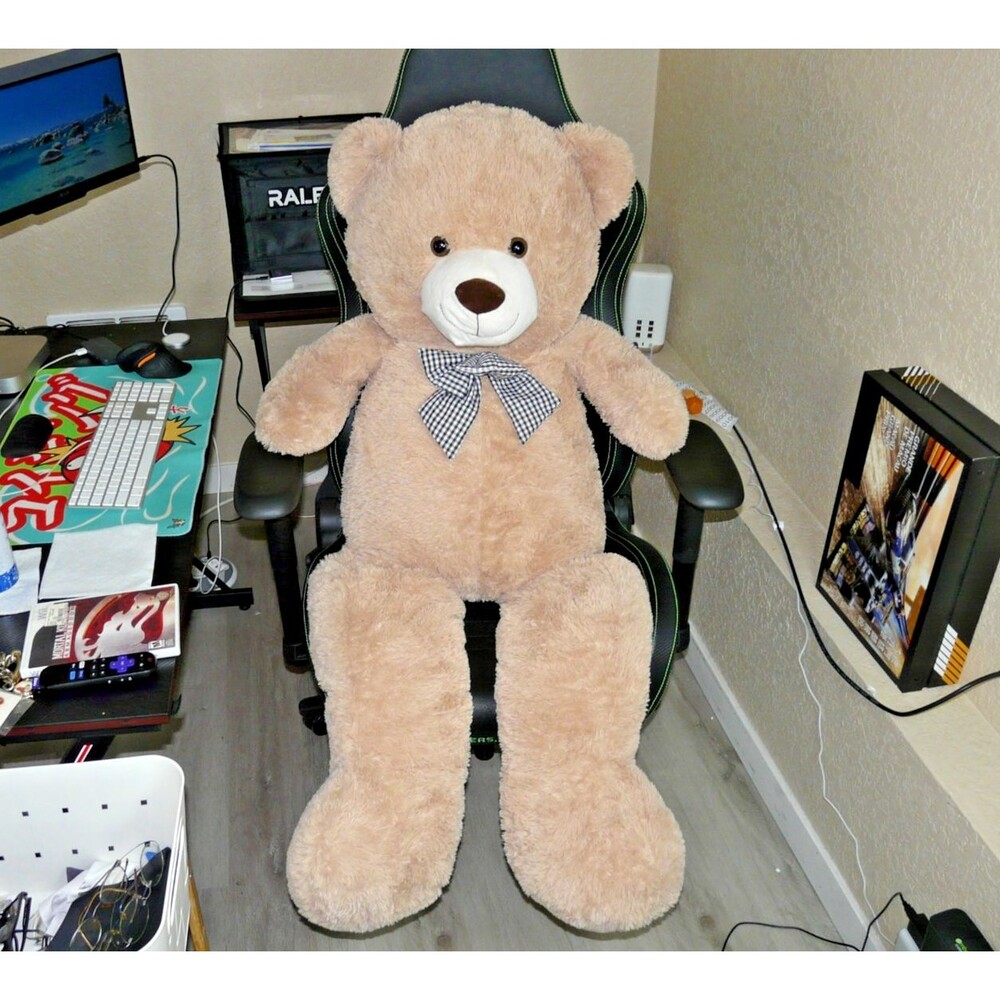 Teddy Bear w/ Bow Stuffed Animal Jumbo Giant Huge XL Plush Beige | 54" | 4.5 FT
